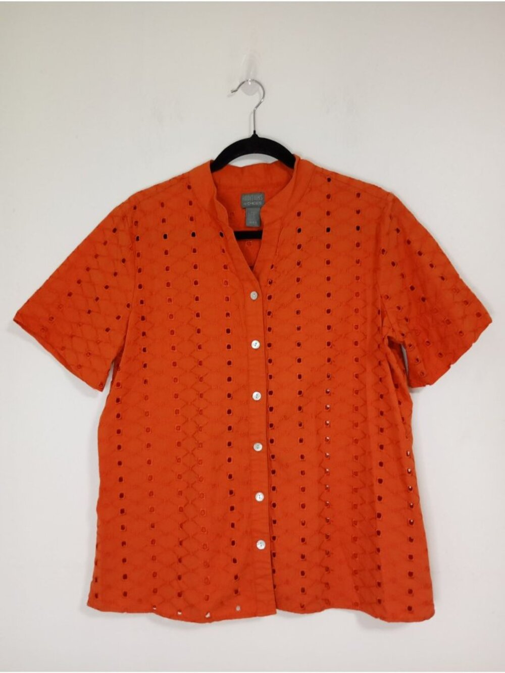 Additions By Chicos Orange Eyelet Button-Up Shirt Size 2 (L) Cotton Blend Women